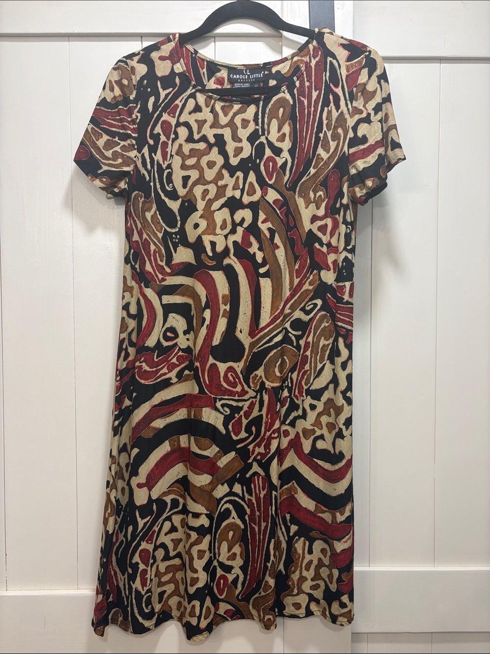 Carole Little Multicolor Animal-Print Midi Dress in Black, Beige & Brown